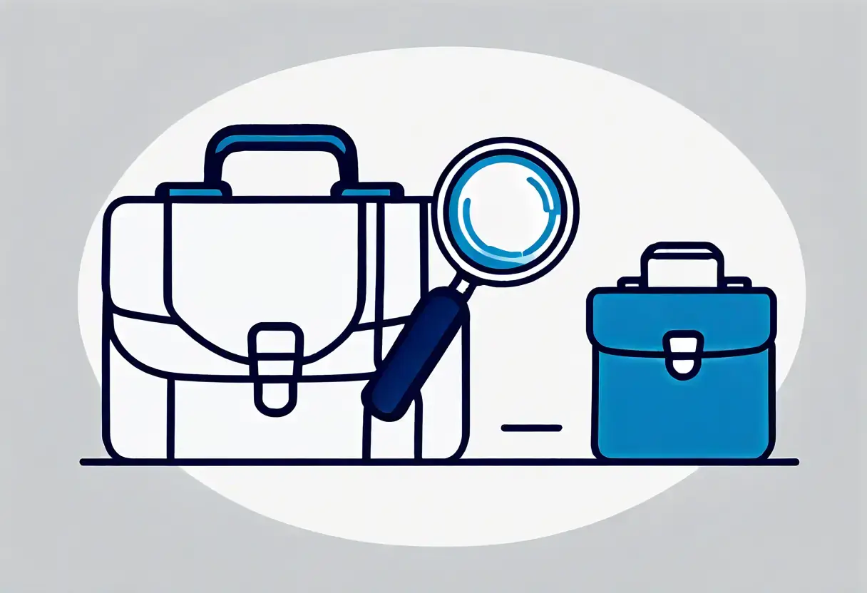 Icon representing executive search services with a magnifying glass over a briefcase.