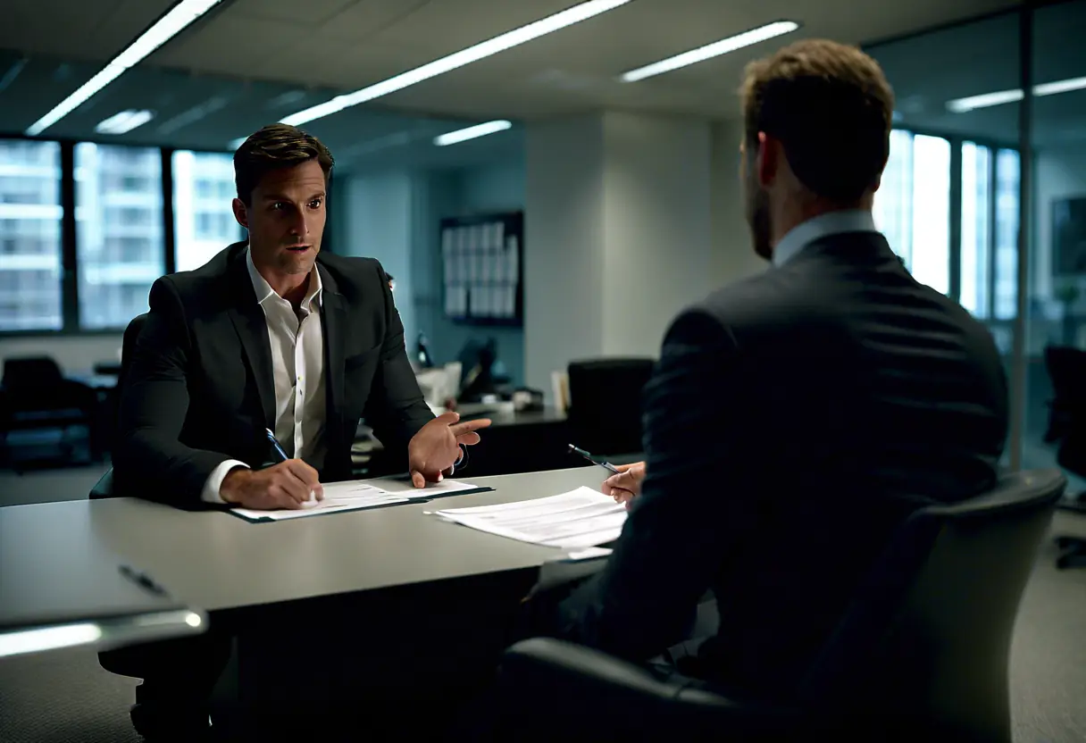 A recruiter conducting a skills assessment test with a candidate in a professional setting.