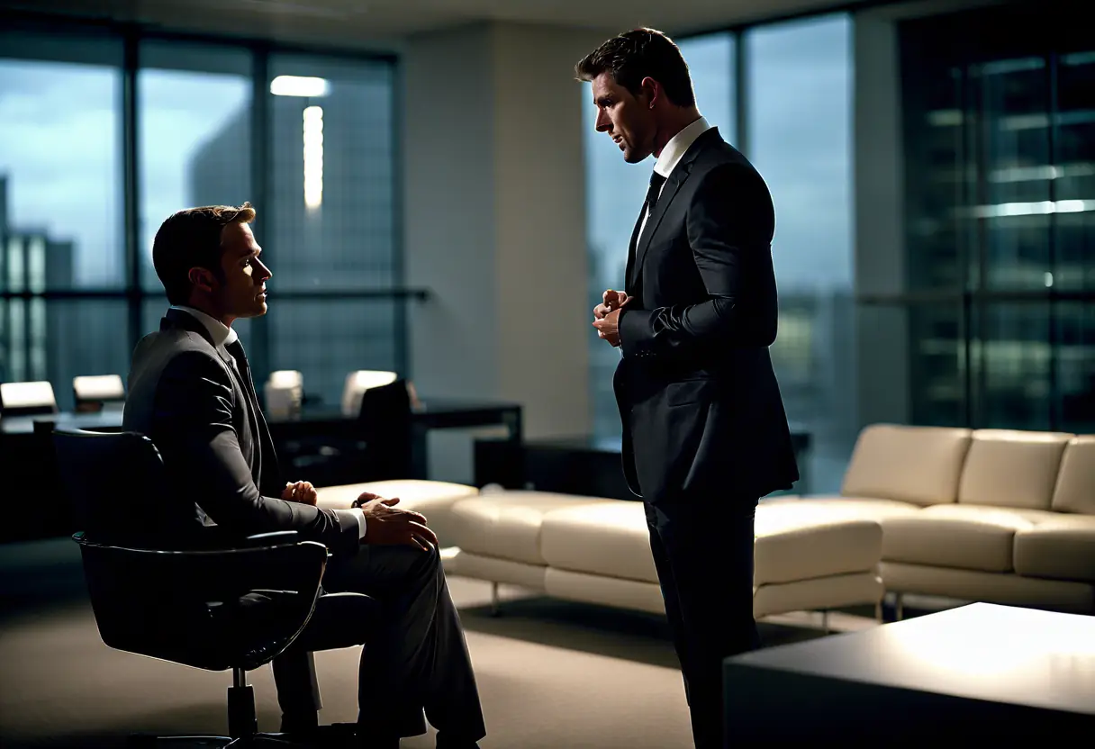 A recruiter interviewing a candidate in a modern office setting.